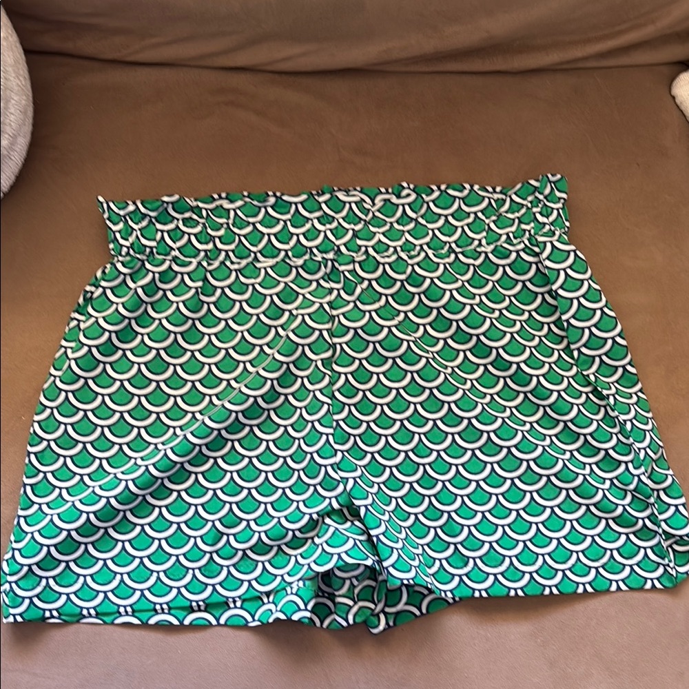 Mud Pie Retro High Waist Green and White Shorts